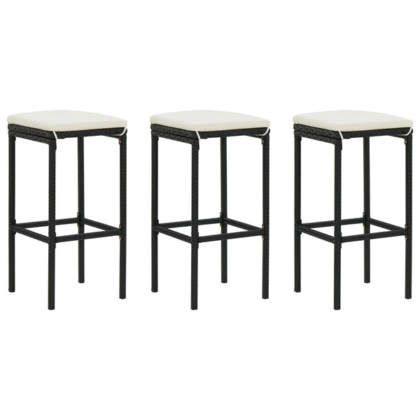 Barhocker mit Kissen 3 Stk. Schwarz Poly Rattan