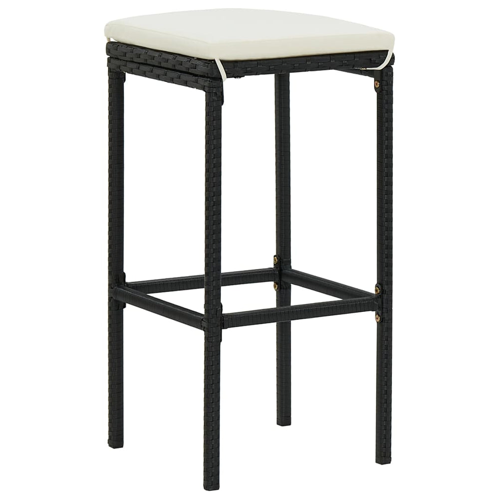 Barhocker mit Kissen 3 Stk. Schwarz Poly Rattan