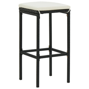 Barhocker mit Kissen 3 Stk. Schwarz Poly Rattan