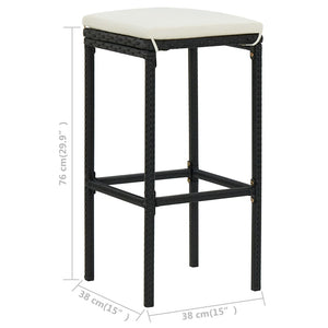 Barhocker mit Kissen 3 Stk. Schwarz Poly Rattan
