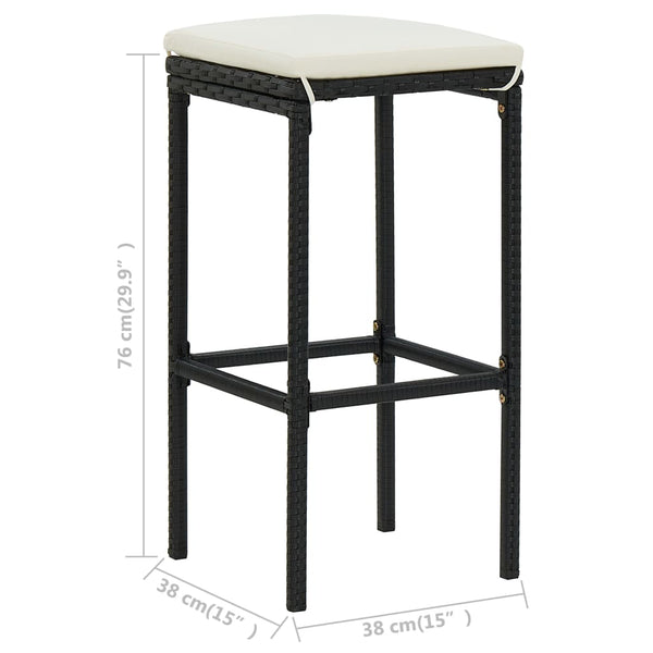 Barhocker mit Kissen 3 Stk. Schwarz Poly Rattan