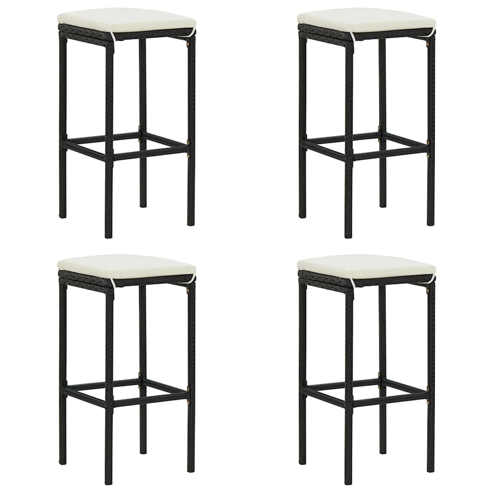 Barhocker mit Kissen 4 Stk. Schwarz Poly Rattan