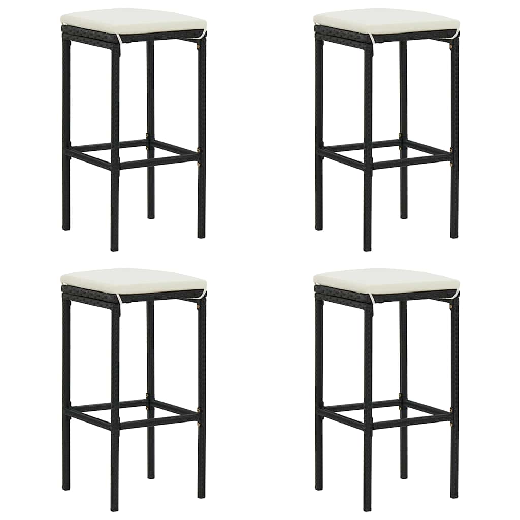 vidaXL Tabourets de bar avec coussins 4 pcs Noir Résine tressée