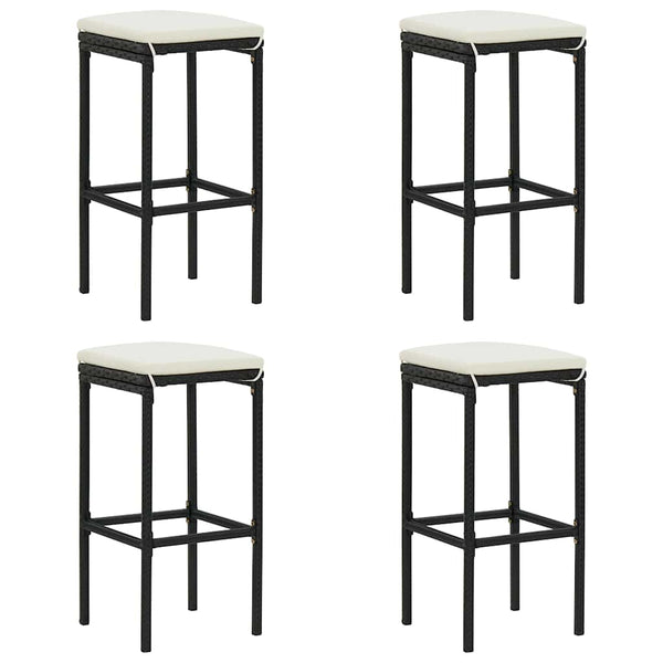 vidaXL Tabourets de bar avec coussins 4 pcs Noir Résine tressée