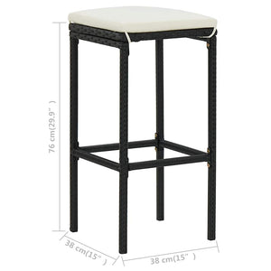 vidaXL Tabourets de bar avec coussins 4 pcs Noir Résine tressée
