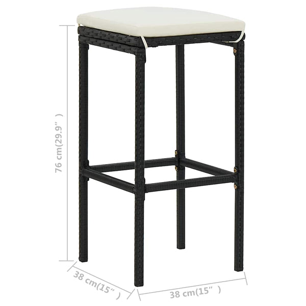 vidaXL Tabourets de bar avec coussins 4 pcs Noir Résine tressée