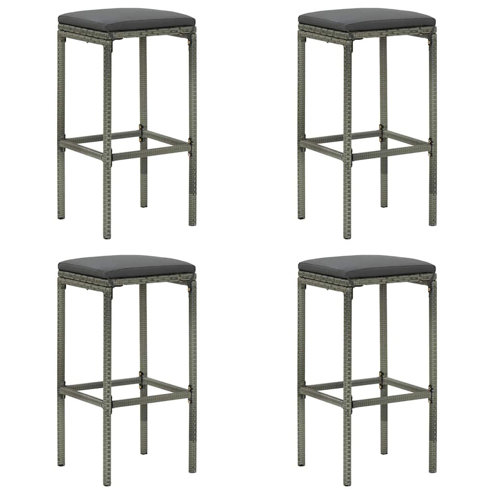 Barhocker mit Kissen 4 Stk. Grau Poly Rattan