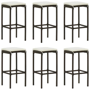 Barhocker mit Kissen 6 Stk. Braun Poly Rattan
