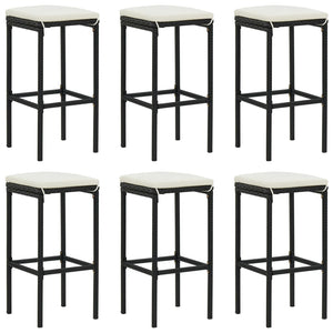 vidaXL Tabourets de bar avec coussins 6 pcs résine tressée noir