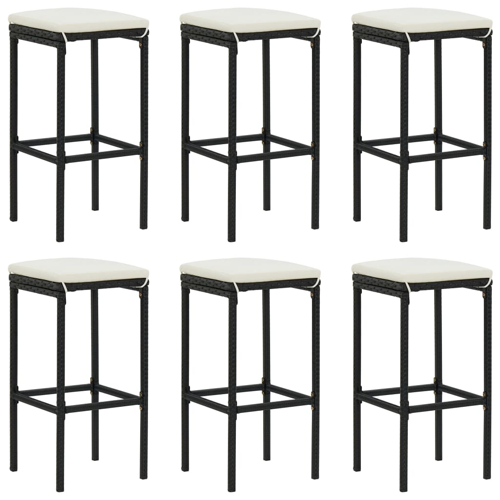 vidaXL Tabourets de bar avec coussins 6 pcs résine tressée noir