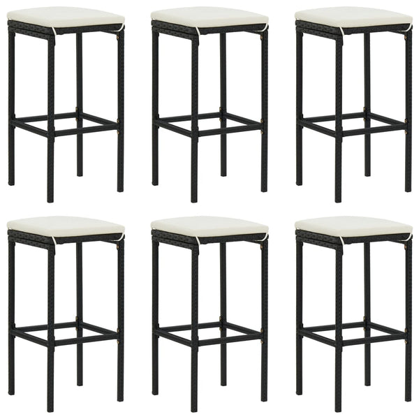 vidaXL Tabourets de bar avec coussins 6 pcs résine tressée noir