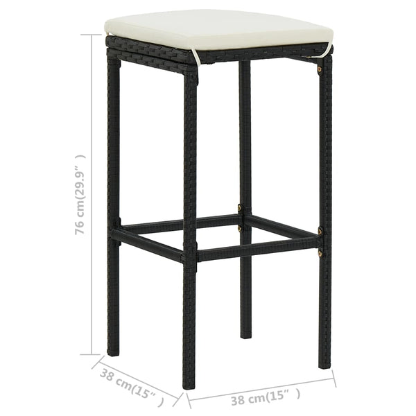 vidaXL Tabourets de bar avec coussins 6 pcs résine tressée noir