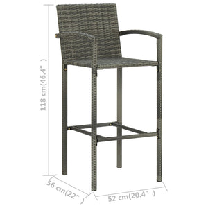vidaXL Tabourets de bar 2 pcs Gris Résine tressée