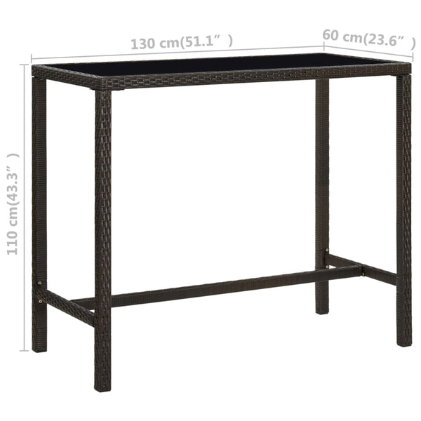 Garten-Bartisch Braun 130x60x110 cm Poly Rattan und Glas