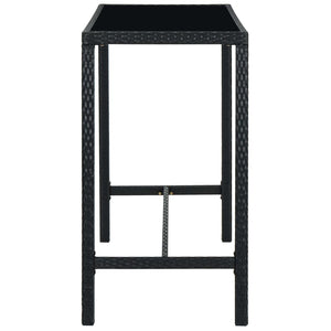 Garten-Bartisch Schwarz 130x60x110 cm Poly Rattan und Glas