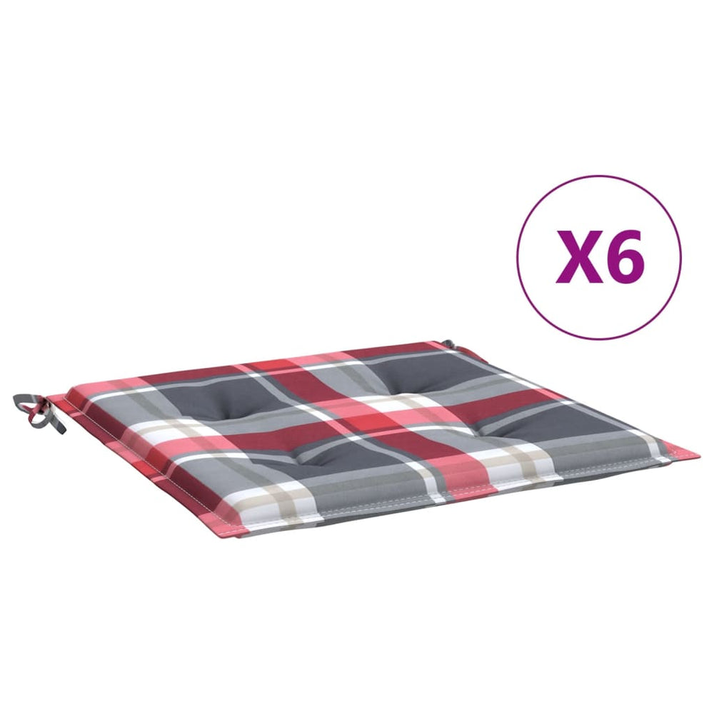 vidaXL Garden Chair Cushions 6 pcs. Red Plaid 40x40x4 cm Oxford Fabric