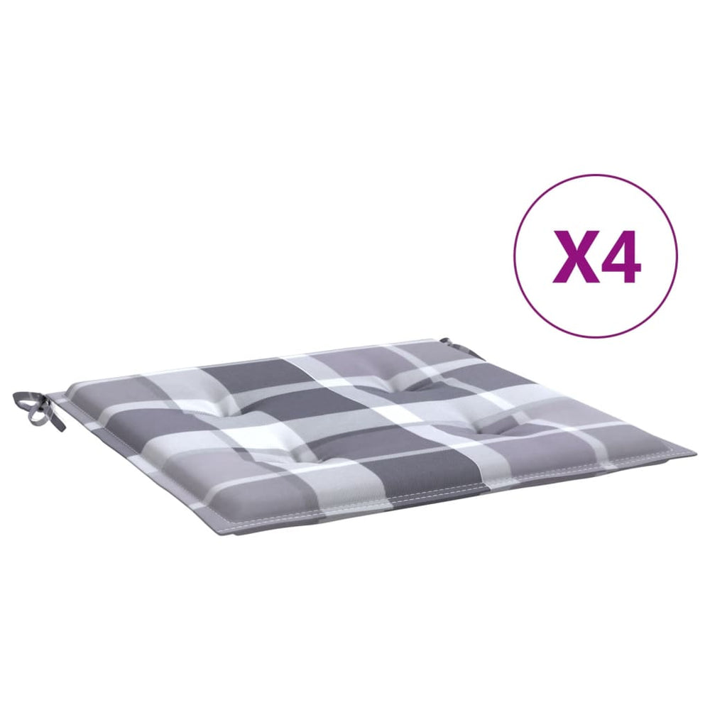 vidaXL Garden Chair Cushions 4 pcs. Grey Plaid 40x40x4 cm