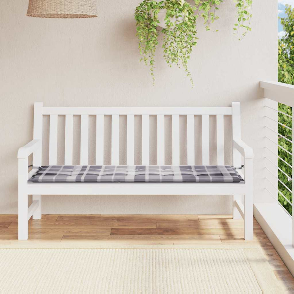vidaXL Garden Bench Cushion Grey Plaid Pattern 150x50x4 cm Oxford Fabric