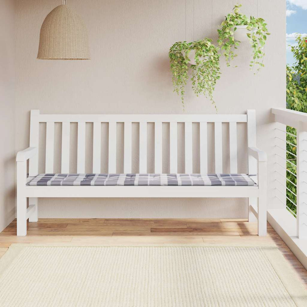 vidaXL Garden Bench Cushion Grey Plaid Pattern 200x50x4 cm Oxford Fabric