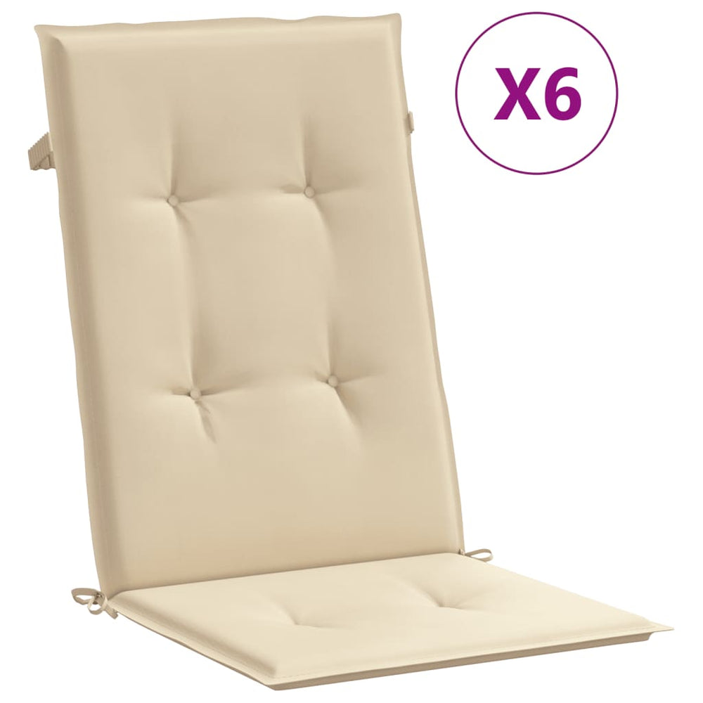 vidaXL Garden Chair Cushions for High-Back Chairs 6 pcs. Beige 120x50x3cm Fabric