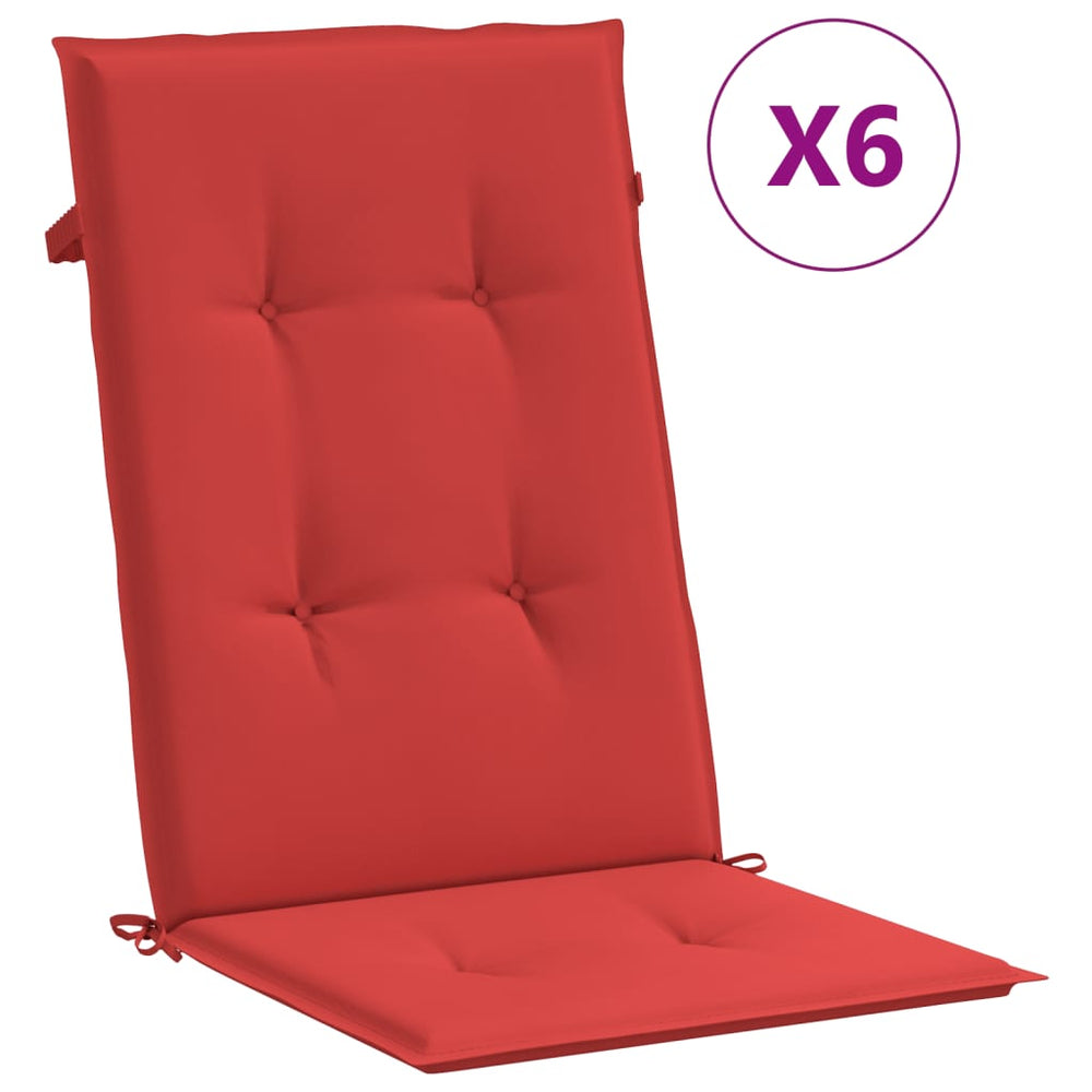 vidaXL High-Backed Garden Chair Cushions 6 pcs Red 120x50x3 cm Fabric