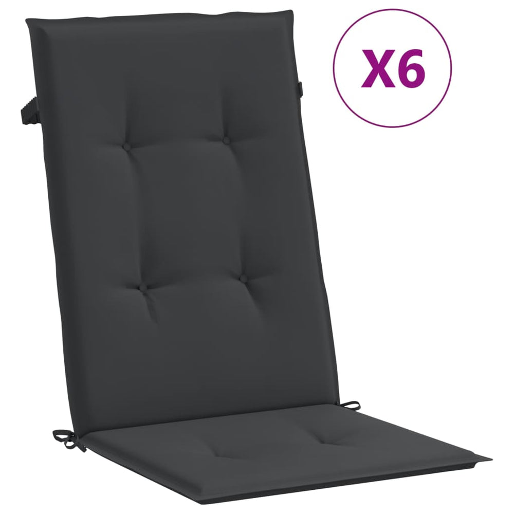vidaXL High-Back Garden Chair Cushions 6 pcs. Black 120x50x3 cm