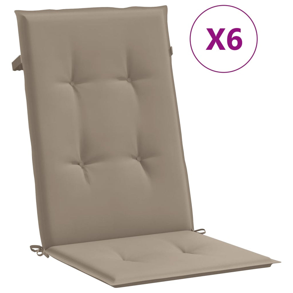 vidaXL High-Back Garden Chair Cushions 6 pcs. Taupe 120x50x3cm Fabric