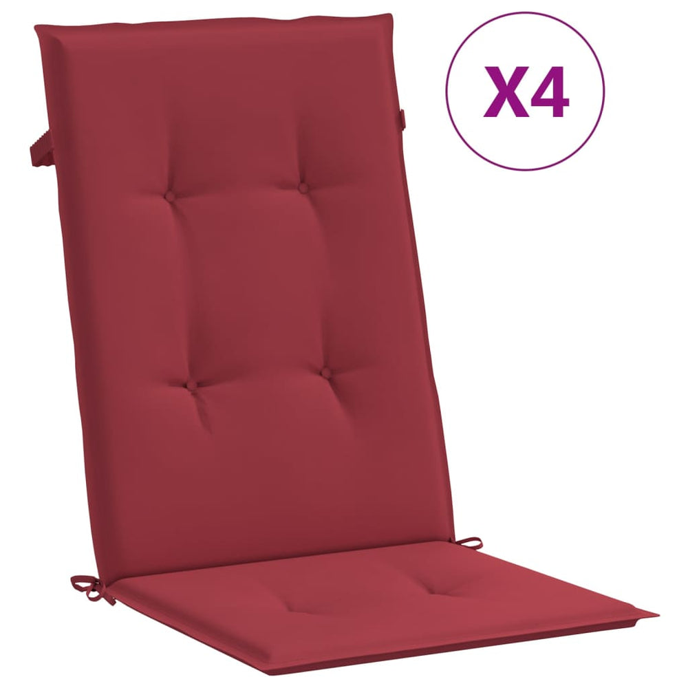 vidaXL High-Backed Garden Chair Cushions 4 pcs Wine Red 120x50x3 cm