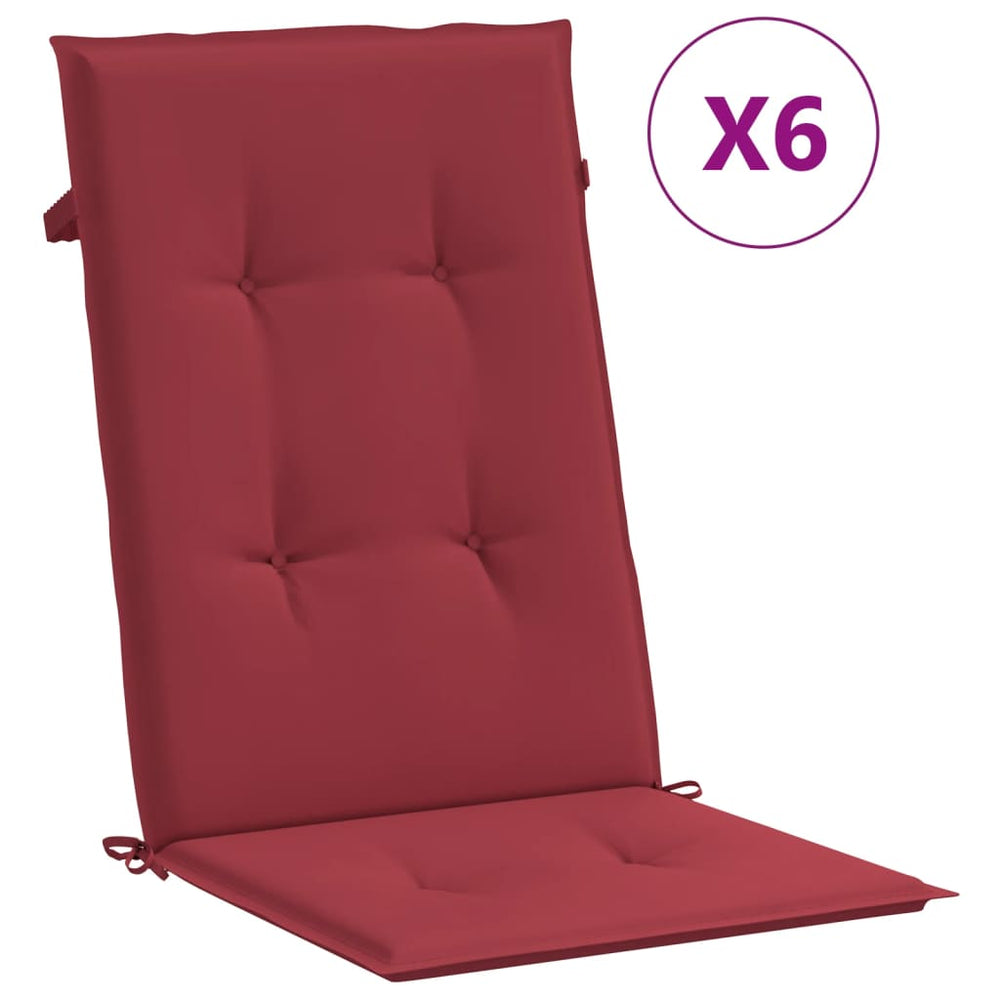 vidaXL Garden Chair Cushions for High-Back Chairs 6 pcs. Wine Red 120x50x3 cm