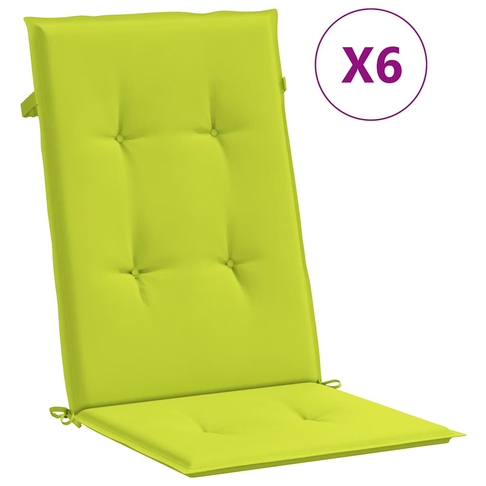 vidaXL High Back Garden Chair Cushions 6 pcs. Bright Green 120x50x3 cm