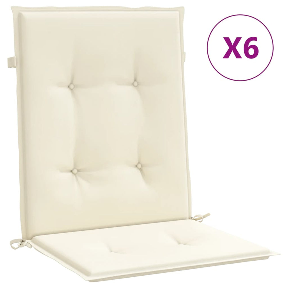 vidaXL Garden Chair Cushions for Low-Back Chairs 6 pcs Cream 100x50x3 cm