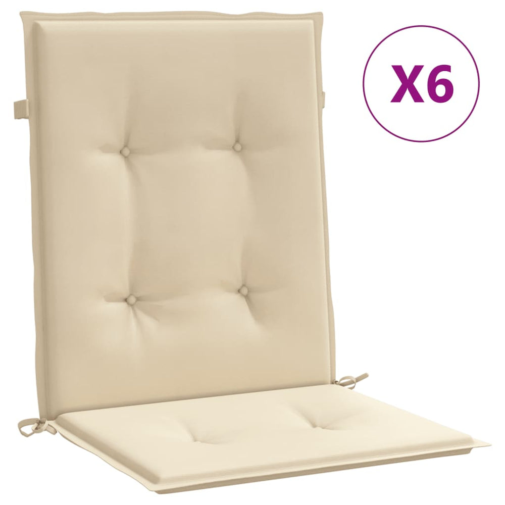 vidaXL Garden Chair Cushions for Low-Back Chairs 6 pcs Beige 100x50x3 cm