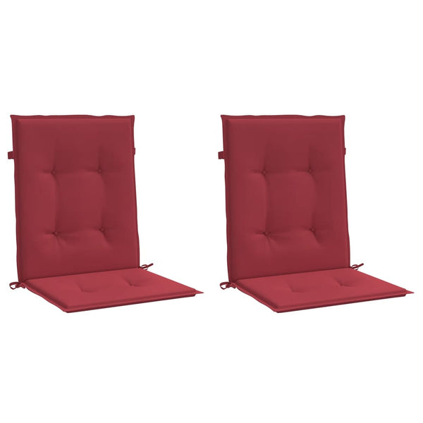 vidaXL Coussins de chaise de jardin pour dossier bas 2 pcs Rouge bordeaux 100x50x3cm