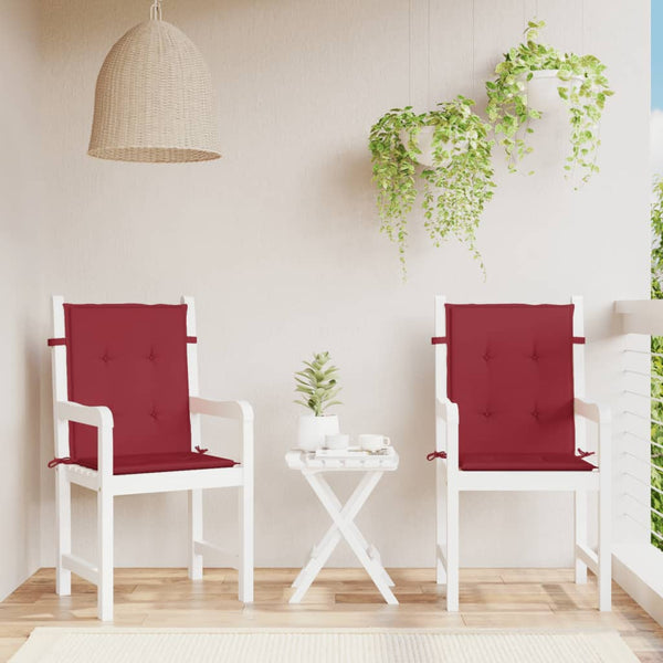 vidaXL Coussins de chaise de jardin pour dossier bas 2 pcs Rouge bordeaux 100x50x3cm