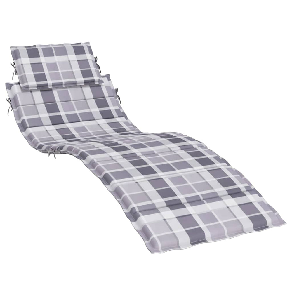 vidaXL Sun Lounger Cushion Grey Checkered Pattern 186x58x4 cm Oxford Fabric