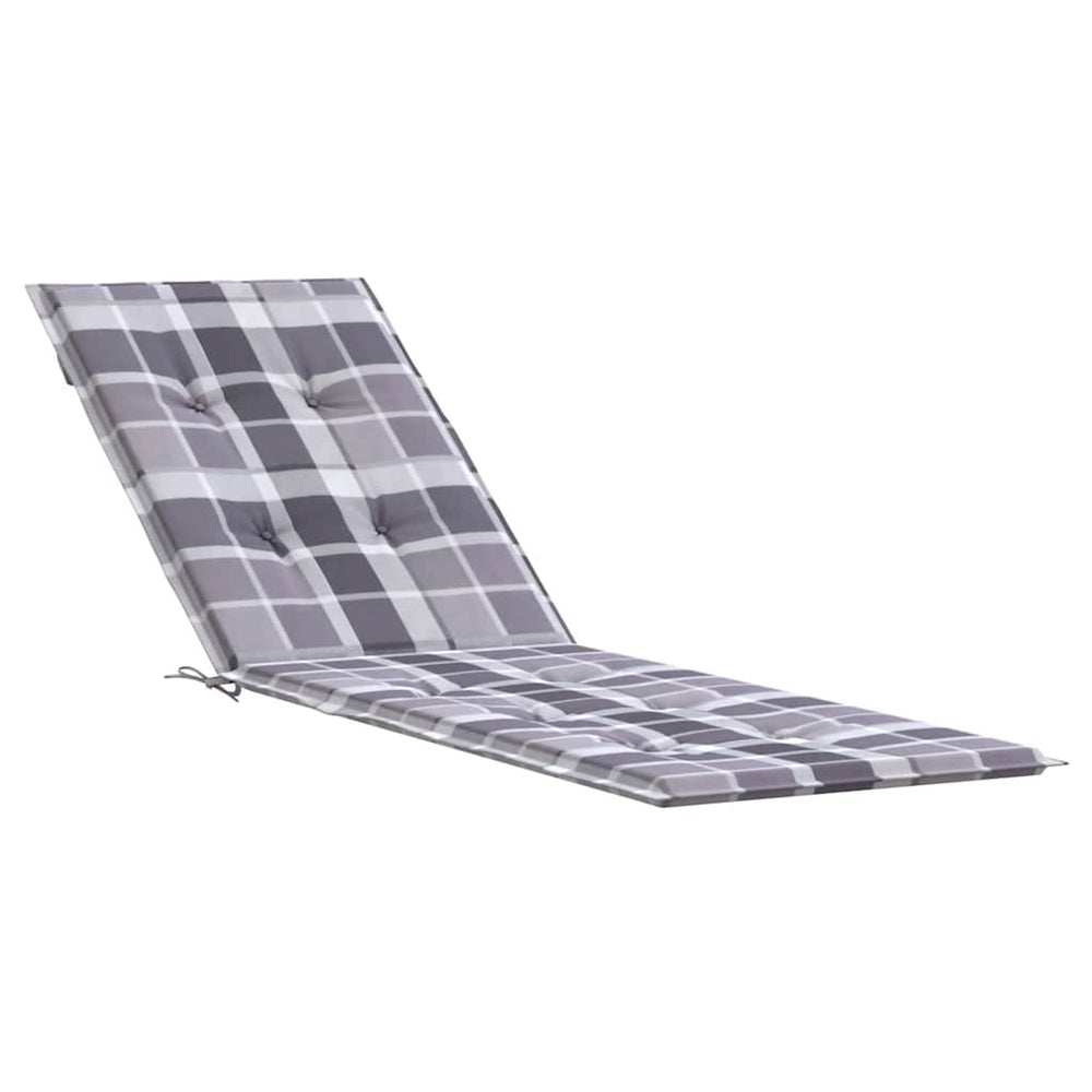 vidaXL Sun Lounger Cushion Grey Plaid Pattern (75+105)x50x4 cm