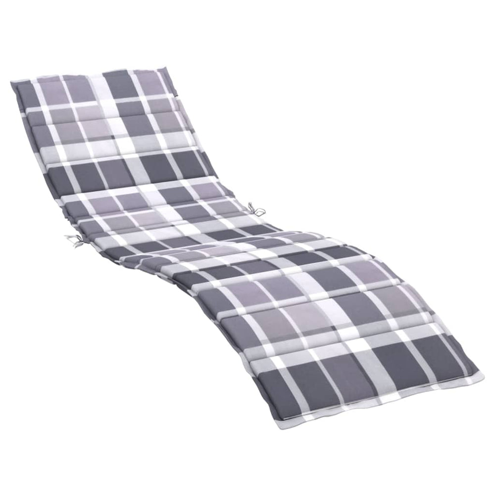 vidaXL Sun Lounger Cushion Grey Plaid 200x50x3 cm Oxford Fabric