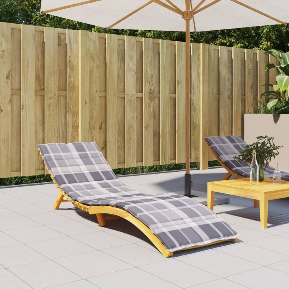 vidaXL Sun Lounger Cushion Grey Plaid 200x50x3 cm Oxford Fabric