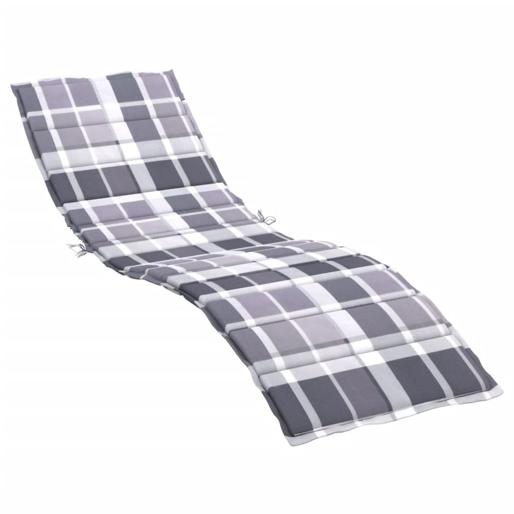 vidaXL Coussin pour chaise longue gris à carreaux 200x60x3 cm en tissu Oxford