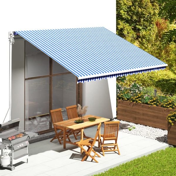 vidaXL Toile de store banne Bleu et blanc 4,5x3,5 m