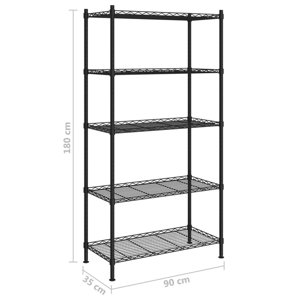 Lagerregal 90x35x180 cm, 5 Böden, Schwarz, 250 kg