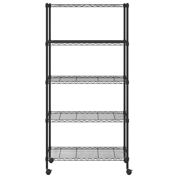 Lagerregal mit Rollen, 5 Böden, 75x35x155 cm, Schwarz