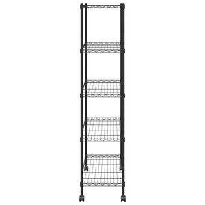 Lagerregal mit Rollen, 5 Böden, 75x35x155 cm, Schwarz