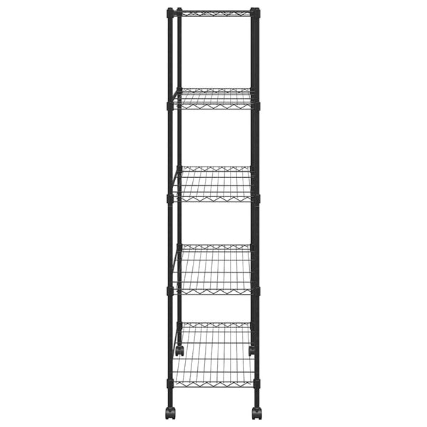 Lagerregal mit Rollen, 5 Böden, 75x35x155 cm, Schwarz