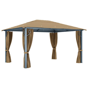 Pavillon mit Vorhang 400x300 cm Taupe Aluminium