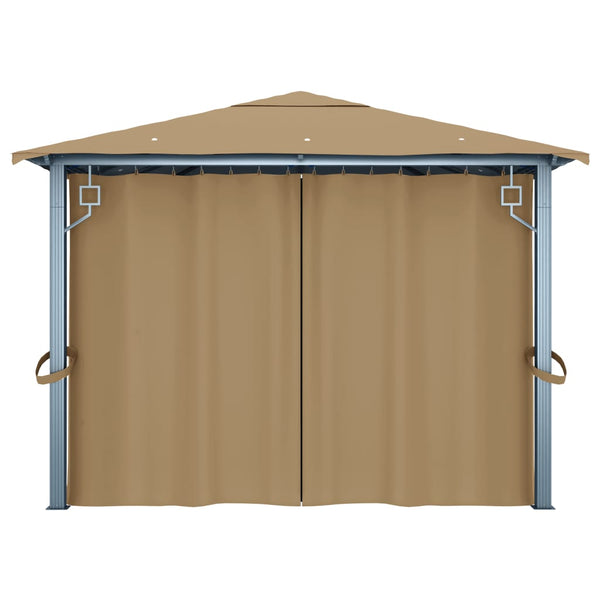 Pavillon mit Vorhang 400x300 cm Taupe Aluminium