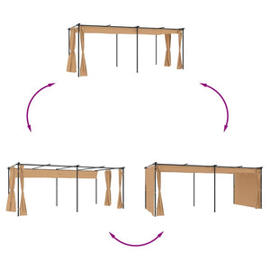 Pavillon mit Vorhängen 6x3 m Taupe Stahl