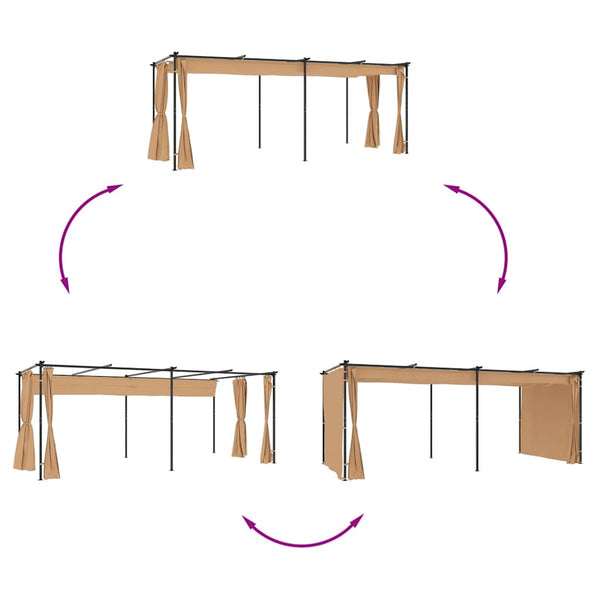 Pavillon mit Vorhängen 6x3 m Taupe Stahl