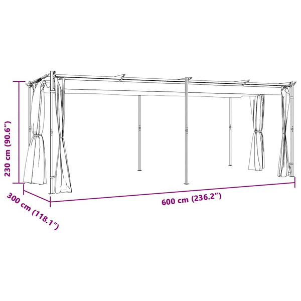 Pavillon mit Vorhängen 6x3 m Taupe Stahl