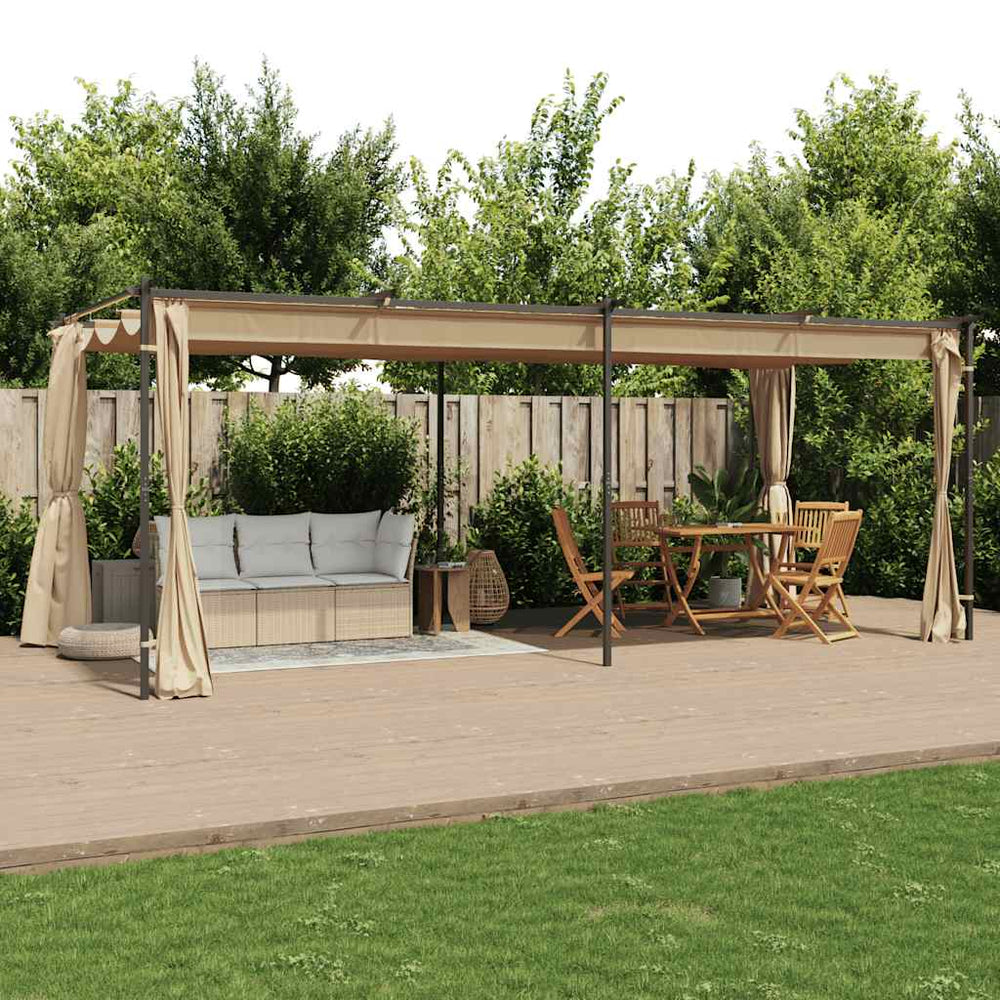Pavillon mit Vorhängen 6x3 m Taupe Stahl